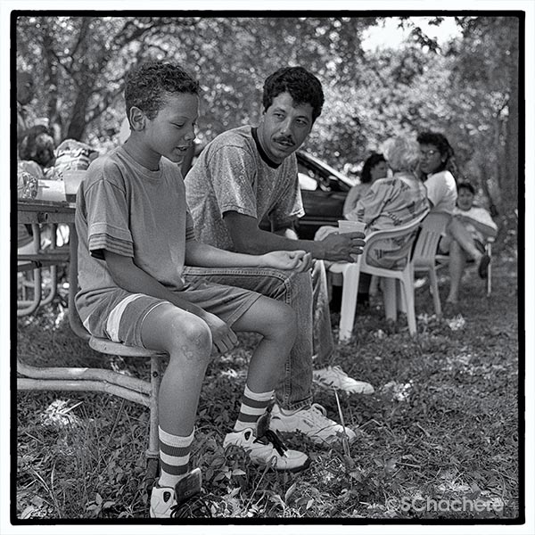 Man and boy at picnic