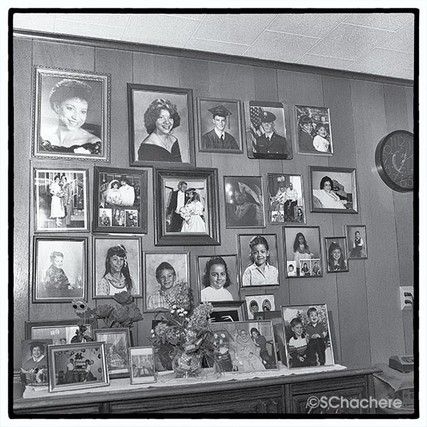 Wall of family photos.