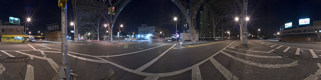 Panoramic view of 125th Street Westside, New York City, at night
