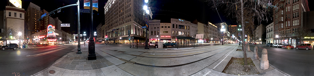 Panoramic view of Canal Street, New Orleans, at night