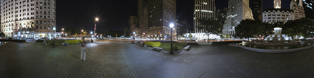 Panoramic view of Plaza, New York City, at night